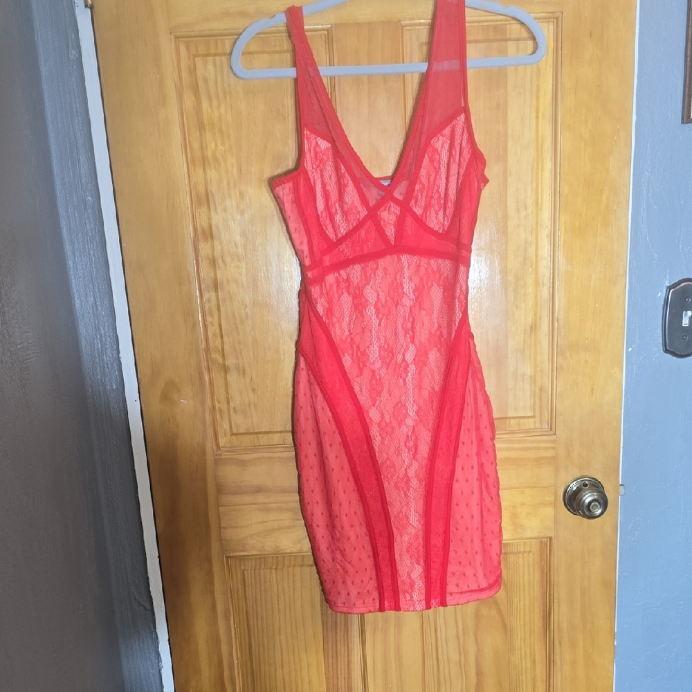 Box C WOW Couture Vibrant Red Lace Chemise. Medium